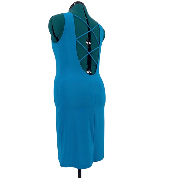 Frederick's of Hollywood Cerulean Blue Plunging Neck Open Back Body Con Dress, M - Picture 7 of 15